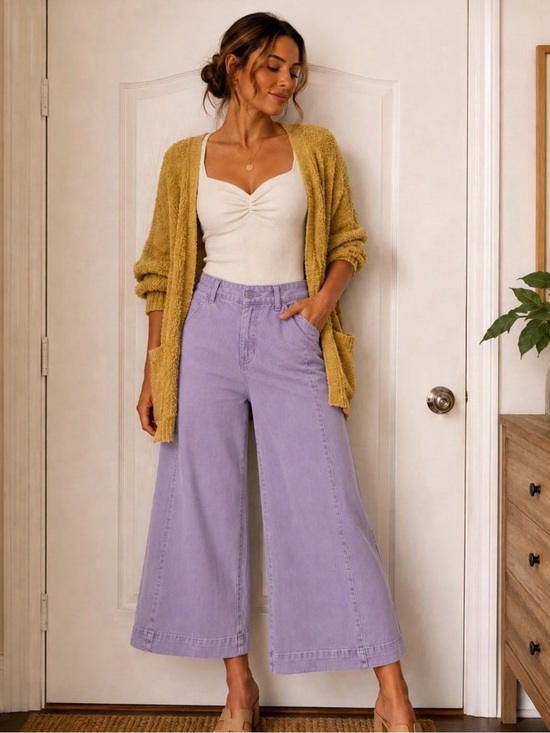 Zenana Outfitters Denim - Zenana Outfitters Lilac Wide Leg Cropped Gaucho style Jeans